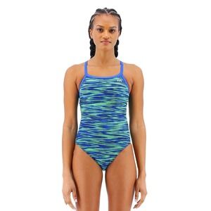 TYR Durafast Elite Women's Diamondfit Swimsuit Fizzy Blue/Green Size 38/XL UPF50
